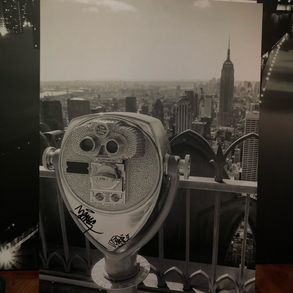 black and white canvas photograph of a city